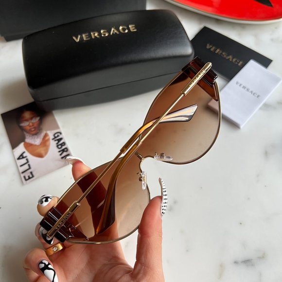 NEW Versace VE2239 Gold/Brown Lens Cat Eye Shield Sunglasses - Picture 5 of 9